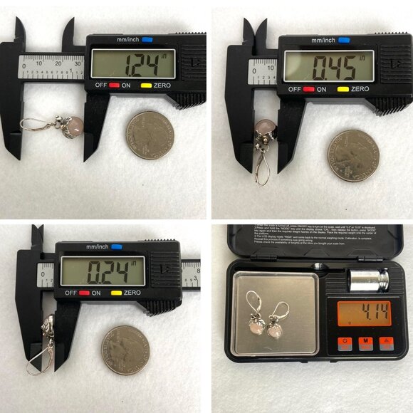 Sterling Silver 925 14K Yellow Gold Dainty Floral Rose Quartz Dangle Earrings - Picture 10 of 15